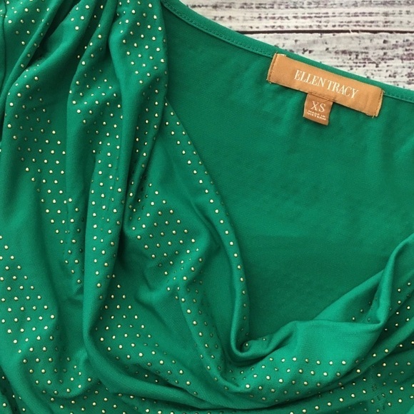 Green Drape neck Top with Gold Accents - Picture 2 of 8